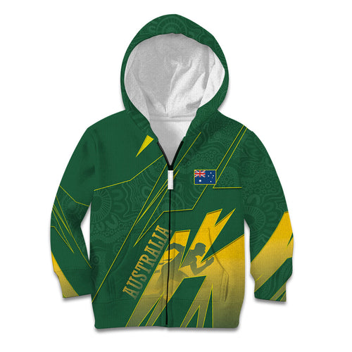 Australia Athletics Kid Hoodie Australian Flag Map Track Runner Silhouette Green Gold