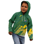 Australia Athletics Kid Hoodie Australian Flag Map Track Runner Silhouette Green Gold