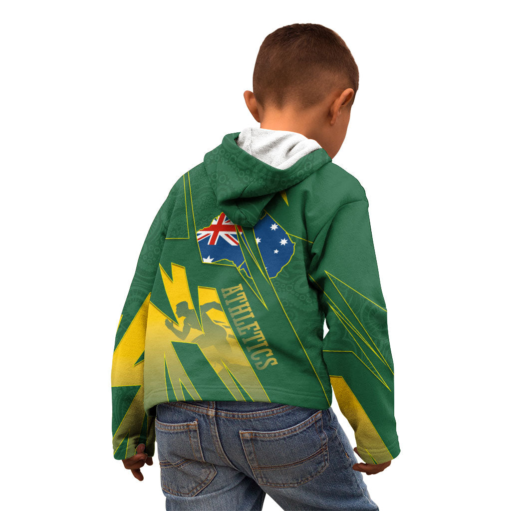 Australia Athletics Kid Hoodie Australian Flag Map Track Runner Silhouette Green Gold