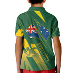 Australia Athletics Kid Polo Shirt Australian Flag Map Track Runner Silhouette Green Gold