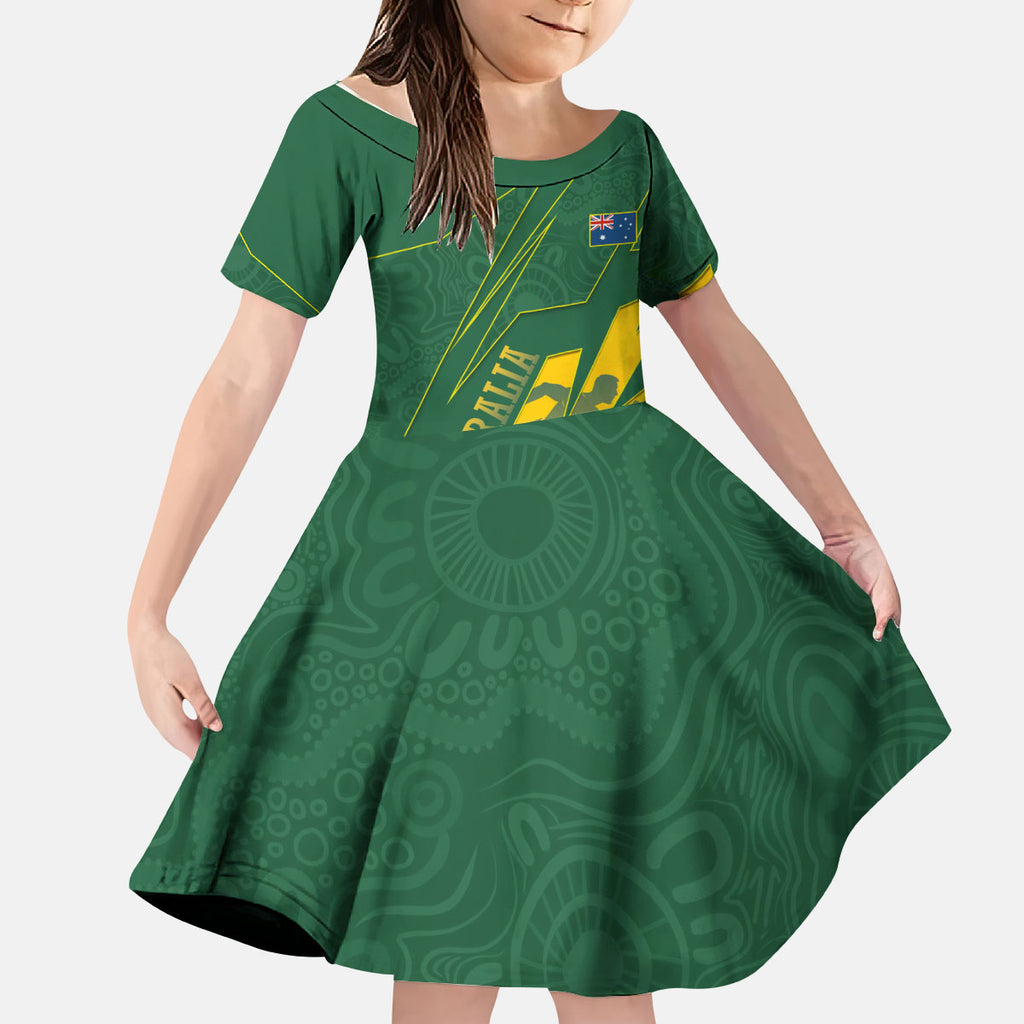 Australia Athletics Kid Short Sleeve Dress Australian Flag Map Track Runner Silhouette Green Gold