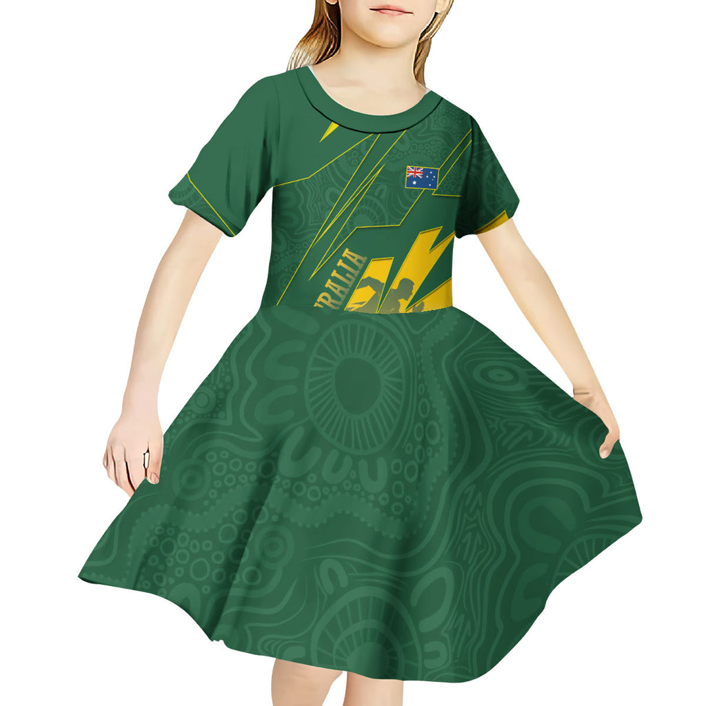 Australia Athletics Kid Short Sleeve Dress Australian Flag Map Track Runner Silhouette Green Gold