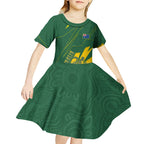 Australia Athletics Kid Short Sleeve Dress Australian Flag Map Track Runner Silhouette Green Gold