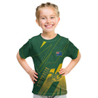 Australia Athletics Kid T Shirt Australian Flag Map Track Runner Silhouette Green Gold