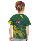 Australia Athletics Kid T Shirt Australian Flag Map Track Runner Silhouette Green Gold