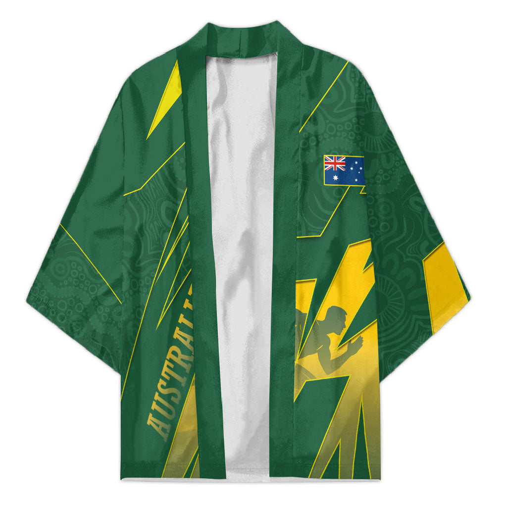 Australia Athletics Kimono Australian Flag Map Track Runner Silhouette Green Gold