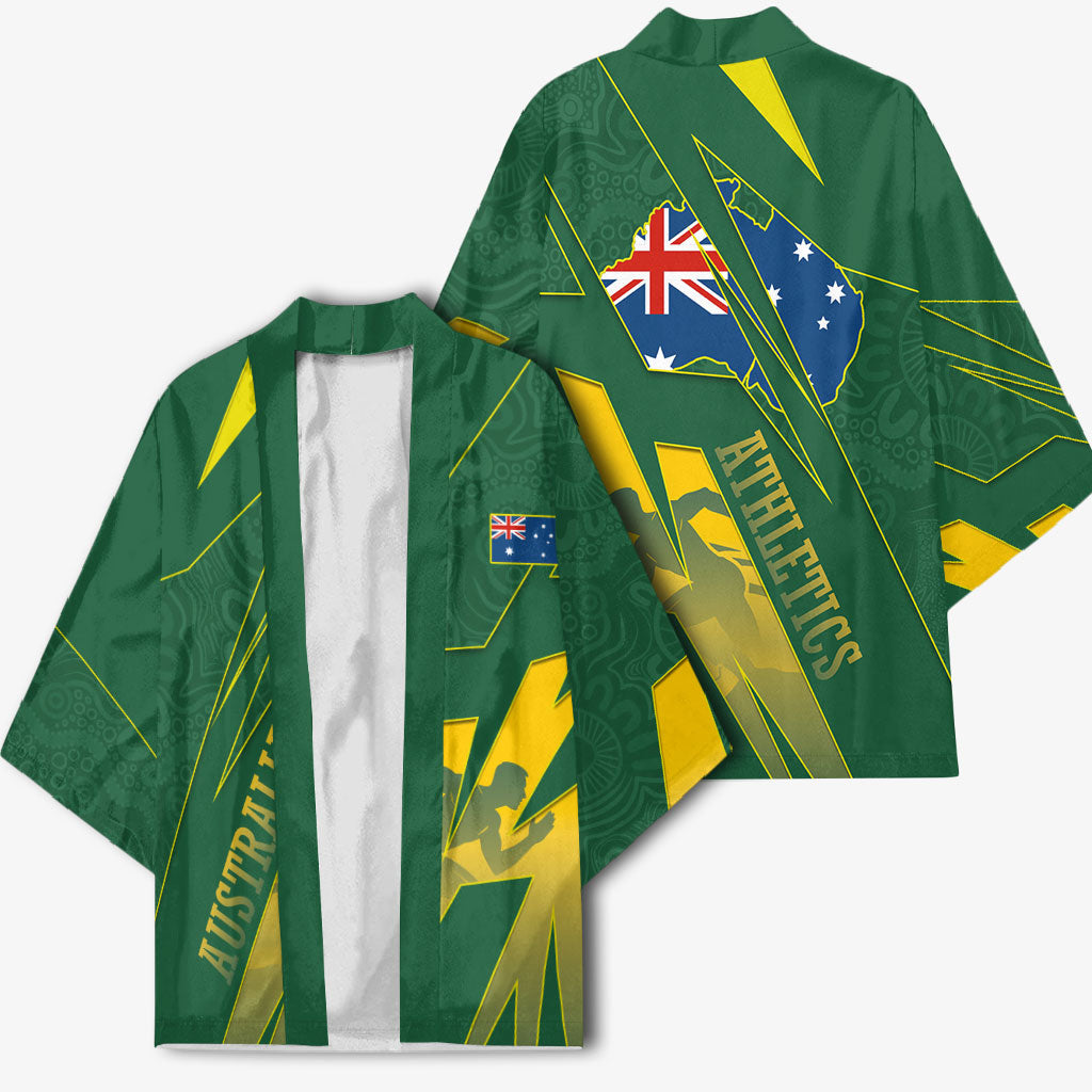 Australia Athletics Kimono Australian Flag Map Track Runner Silhouette Green Gold