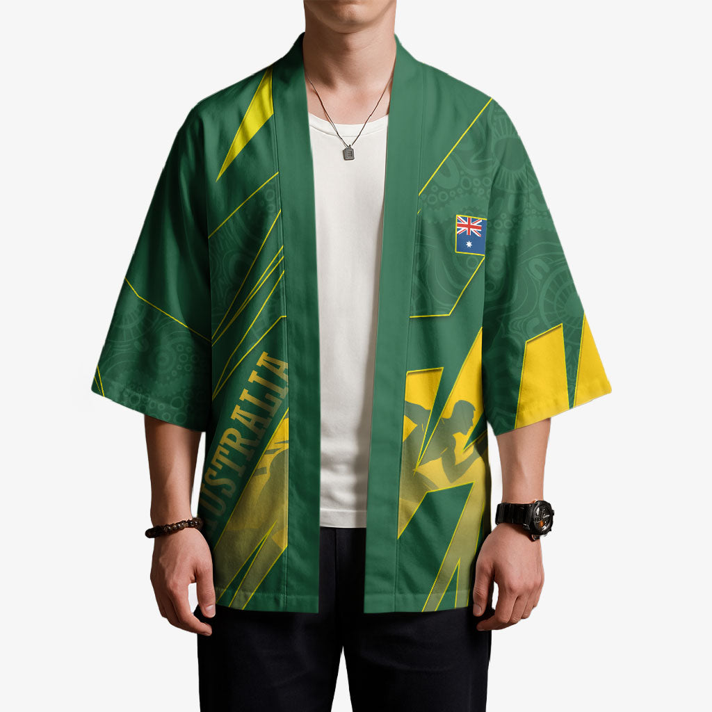 Australia Athletics Kimono Australian Flag Map Track Runner Silhouette Green Gold