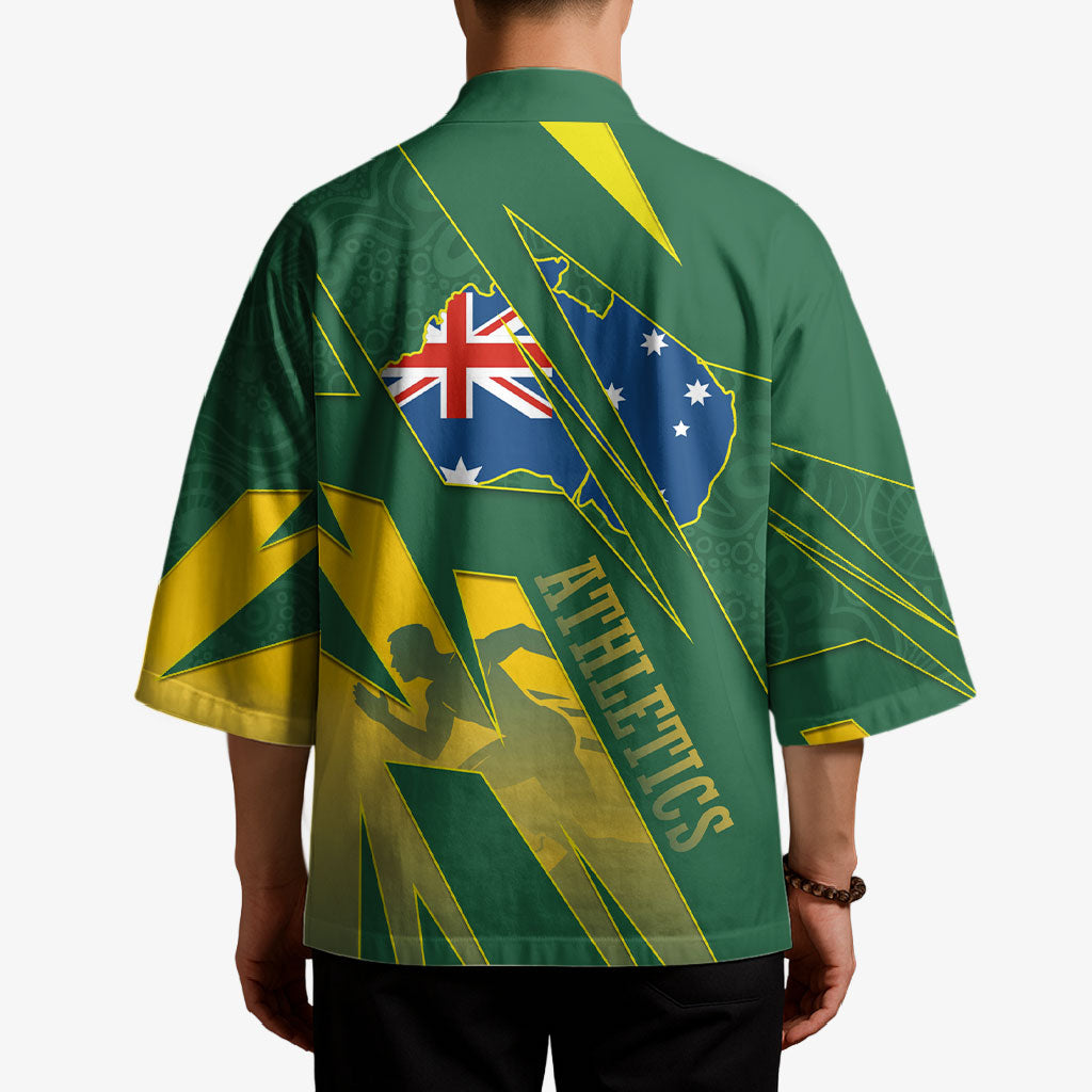 Australia Athletics Kimono Australian Flag Map Track Runner Silhouette Green Gold