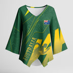 Australia Athletics Kimono Sleeve Blouse Australian Flag Map Track Runner Silhouette Green Gold