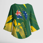 Australia Athletics Kimono Sleeve Blouse Australian Flag Map Track Runner Silhouette Green Gold
