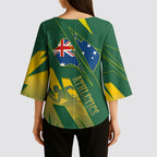 Australia Athletics Kimono Sleeve Blouse Australian Flag Map Track Runner Silhouette Green Gold