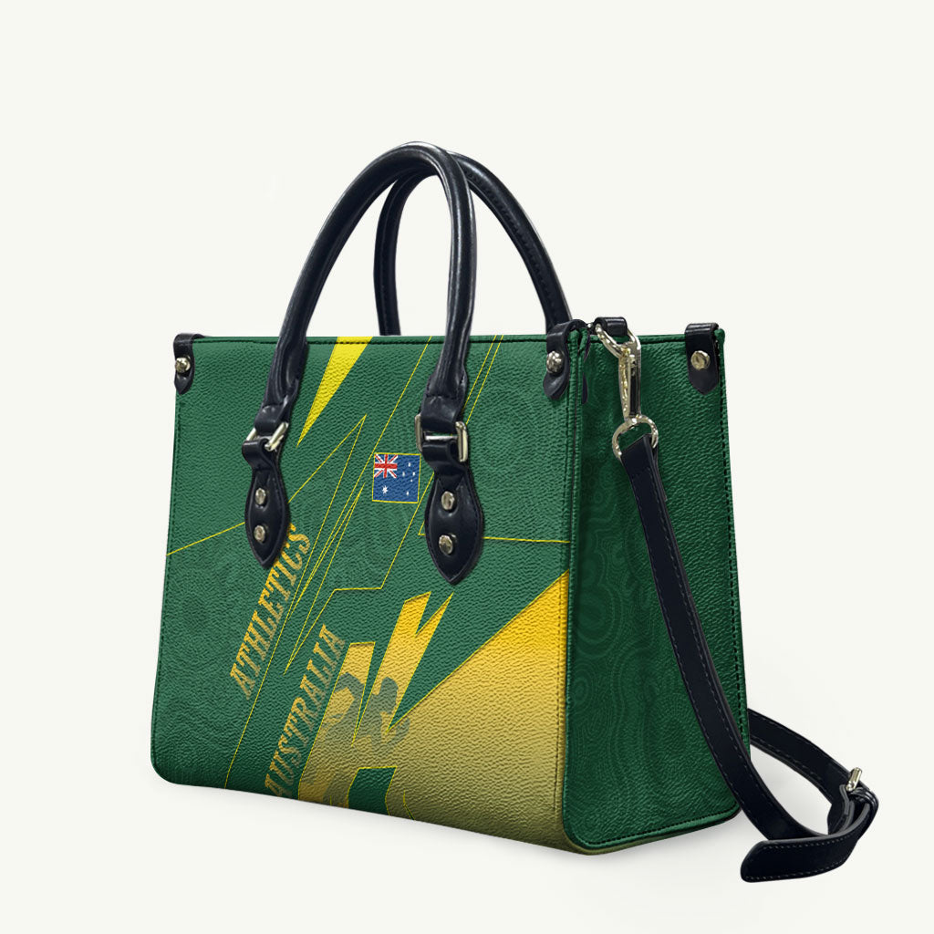 Australia Athletics Leather Bag Australian Flag Map Track Runner Silhouette Green Gold