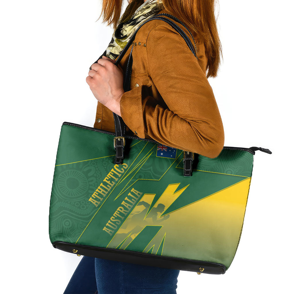 Australia Athletics Leather Tote Bag Australian Flag Map Track Runner Silhouette Green Gold
