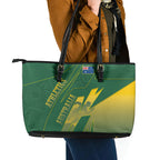 Australia Athletics Leather Tote Bag Australian Flag Map Track Runner Silhouette Green Gold