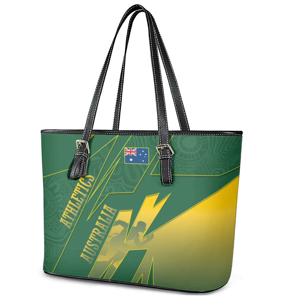 Australia Athletics Leather Tote Bag Australian Flag Map Track Runner Silhouette Green Gold