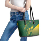 Australia Athletics Leather Tote Bag Australian Flag Map Track Runner Silhouette Green Gold