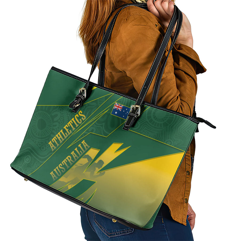 Australia Athletics Leather Tote Bag Australian Flag Map Track Runner Silhouette Green Gold
