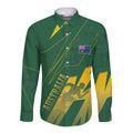 Australia Athletics Long Sleeve Button Shirt Australian Flag Map Track Runner Silhouette Green Gold