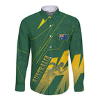 Australia Athletics Long Sleeve Button Shirt Australian Flag Map Track Runner Silhouette Green Gold