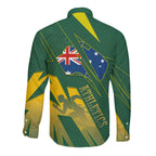 Australia Athletics Long Sleeve Button Shirt Australian Flag Map Track Runner Silhouette Green Gold