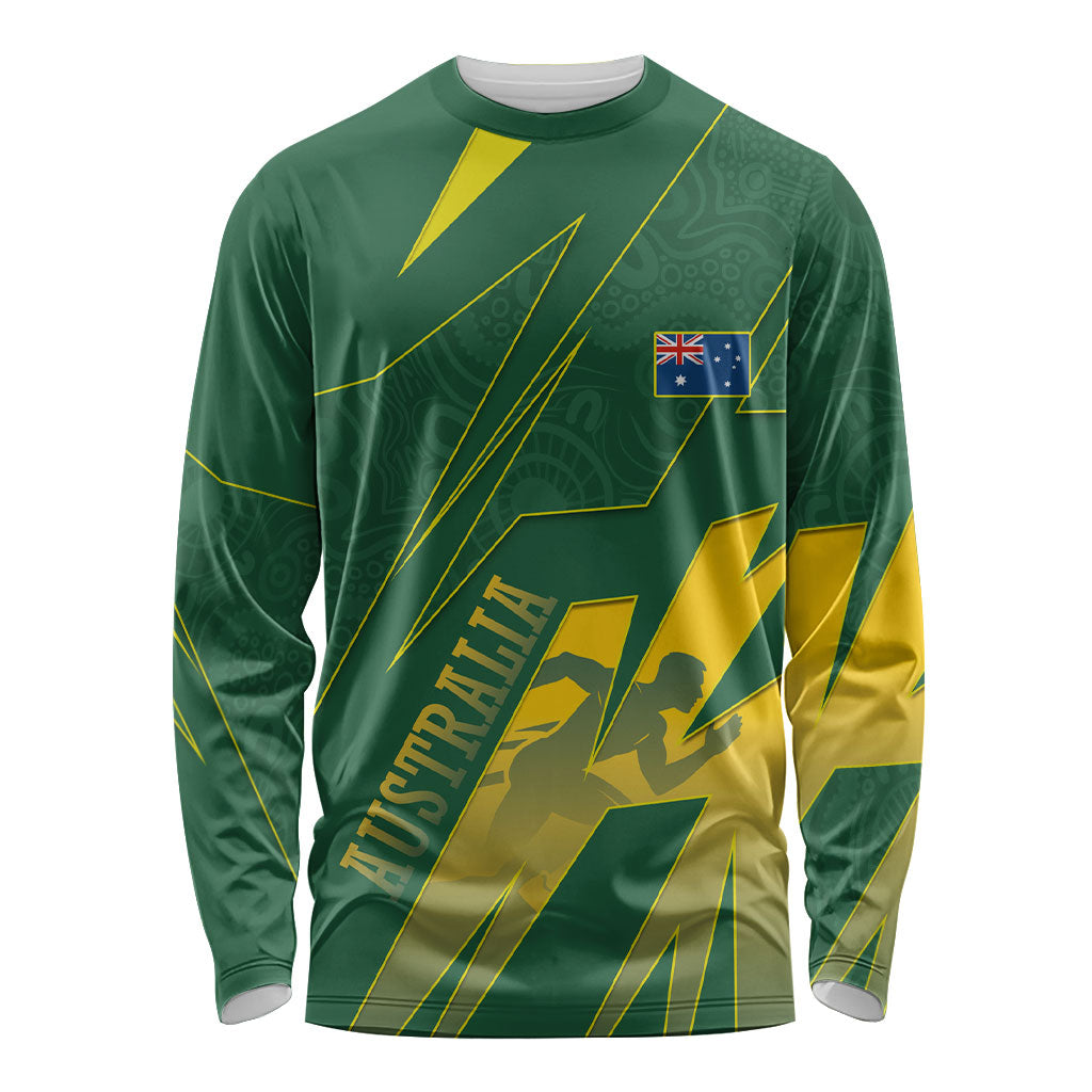 Australia Athletics Long Sleeve Shirt Australian Flag Map Track Runner Silhouette Green Gold
