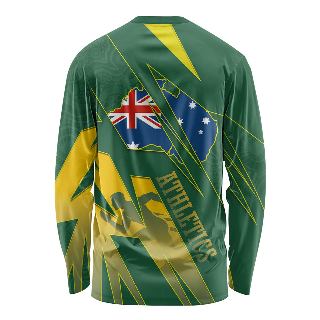 Australia Athletics Long Sleeve Shirt Australian Flag Map Track Runner Silhouette Green Gold