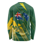 Australia Athletics Long Sleeve Shirt Australian Flag Map Track Runner Silhouette Green Gold