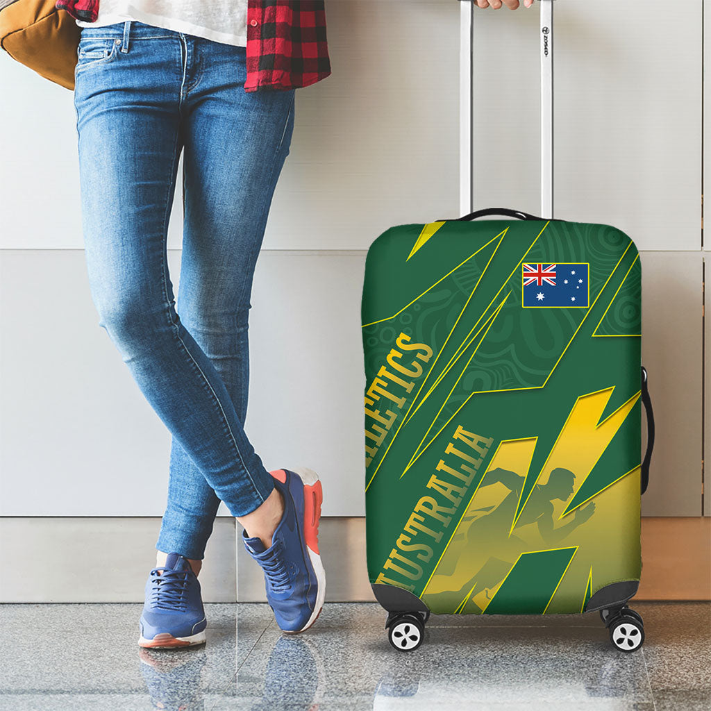 Australia Athletics Luggage Cover Australian Flag Map Track Runner Silhouette Green Gold