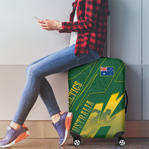 Australia Athletics Luggage Cover Australian Flag Map Track Runner Silhouette Green Gold