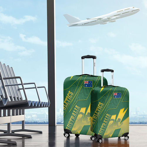 Australia Athletics Luggage Cover Australian Flag Map Track Runner Silhouette Green Gold