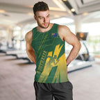Australia Athletics Men Tank Top Australian Flag Map Track Runner Silhouette Green Gold