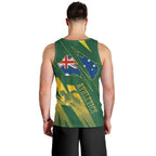 Australia Athletics Men Tank Top Australian Flag Map Track Runner Silhouette Green Gold