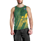 Australia Athletics Men Tank Top Australian Flag Map Track Runner Silhouette Green Gold
