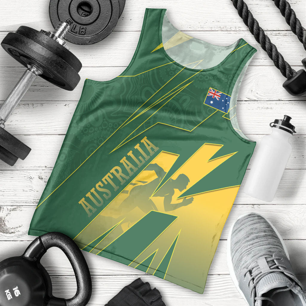 Australia Athletics Men Tank Top Australian Flag Map Track Runner Silhouette Green Gold