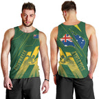 Australia Athletics Men Tank Top Australian Flag Map Track Runner Silhouette Green Gold
