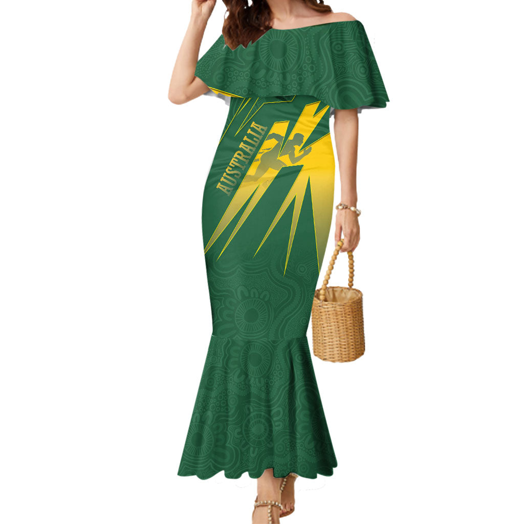 Australia Athletics Mermaid Dress Australian Flag Map Track Runner Silhouette Green Gold