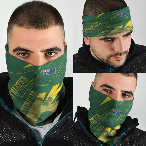 Australia Athletics Neck Gaiter Australian Flag Map Track Runner Silhouette Green Gold