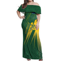 Australia Athletics Off Shoulder Maxi Dress Australian Flag Map Track Runner Silhouette Green Gold