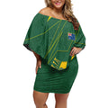 Australia Athletics Off Shoulder Short Dress Australian Flag Map Track Runner Silhouette Green Gold