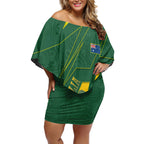 Australia Athletics Off Shoulder Short Dress Australian Flag Map Track Runner Silhouette Green Gold
