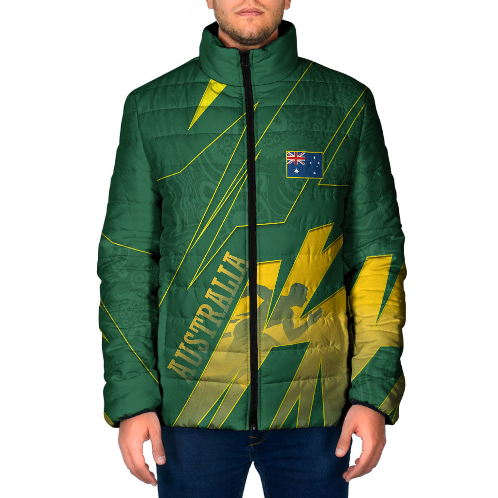 Australia Athletics Padded Jacket Australian Flag Map Track Runner Silhouette Green Gold