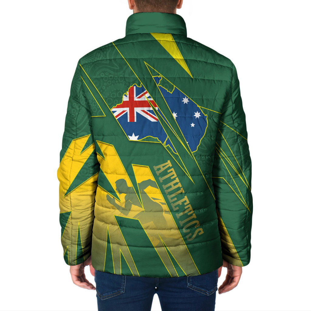 Australia Athletics Padded Jacket Australian Flag Map Track Runner Silhouette Green Gold