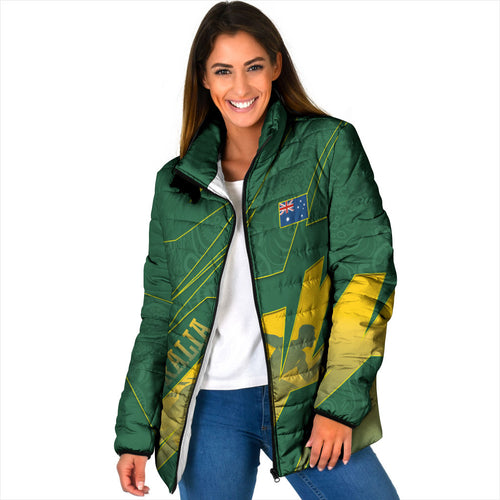 Australia Athletics Padded Jacket Australian Flag Map Track Runner Silhouette Green Gold