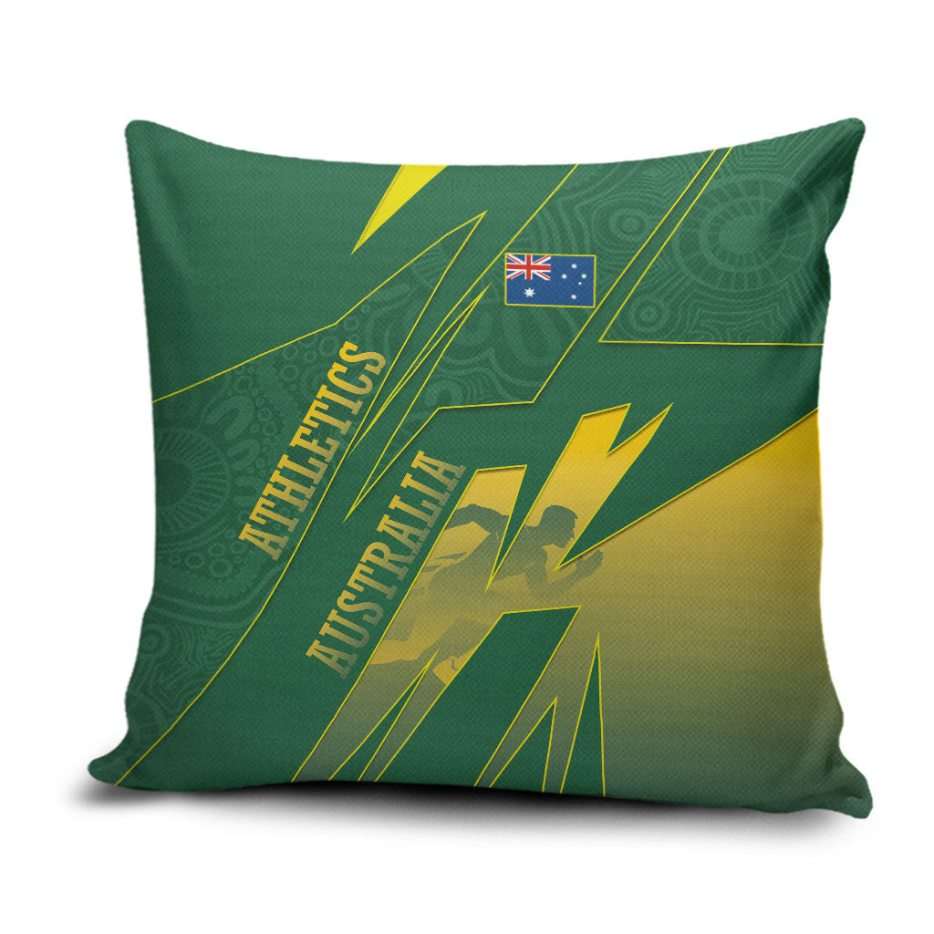 Australia Athletics Pillow Cover Australian Flag Map Track Runner Silhouette Green Gold