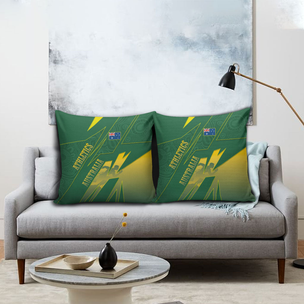 Australia Athletics Pillow Cover Australian Flag Map Track Runner Silhouette Green Gold
