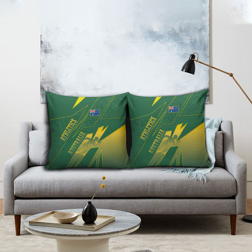Australia Athletics Pillow Cover Australian Flag Map Track Runner Silhouette Green Gold