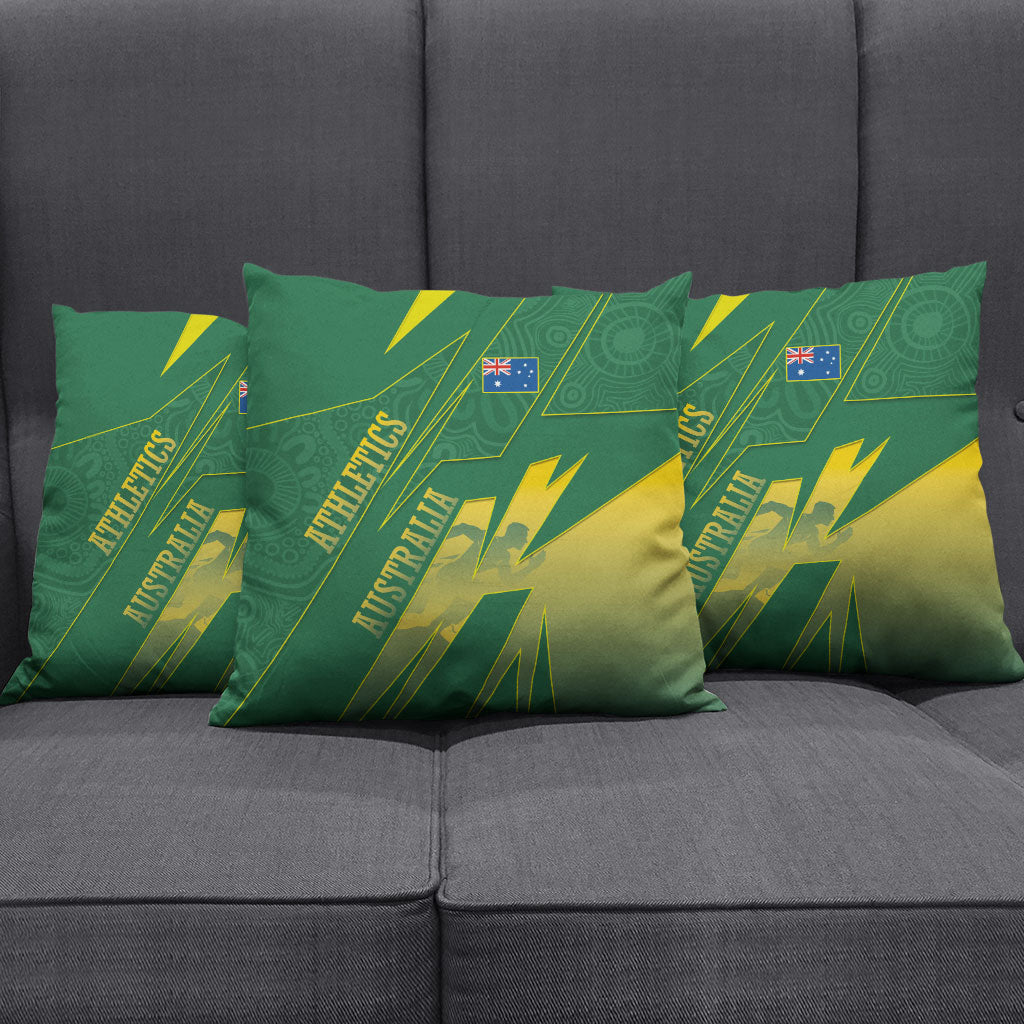 Australia Athletics Pillow Cover Australian Flag Map Track Runner Silhouette Green Gold