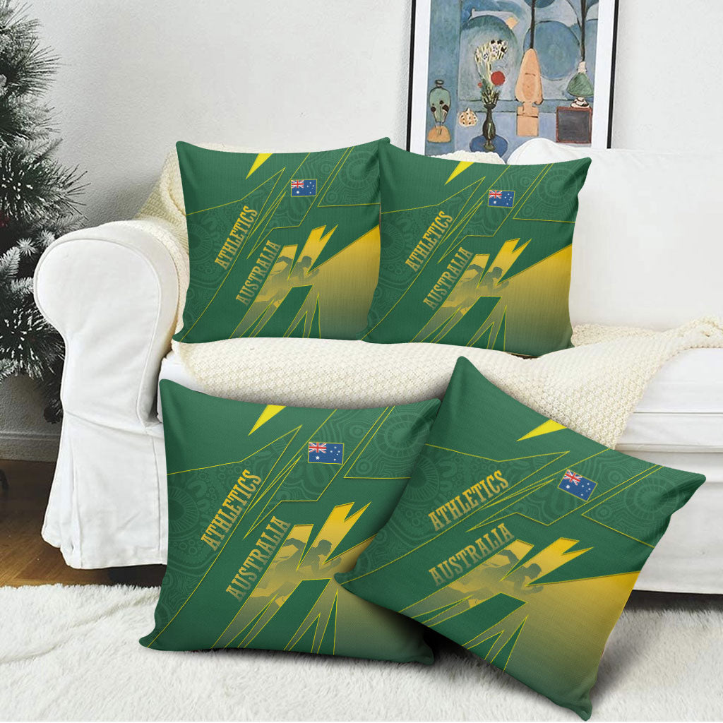Australia Athletics Pillow Cover Australian Flag Map Track Runner Silhouette Green Gold
