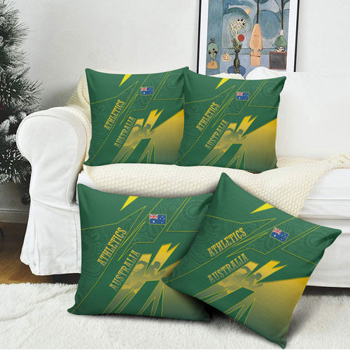 Australia Athletics Pillow Cover Australian Flag Map Track Runner Silhouette Green Gold